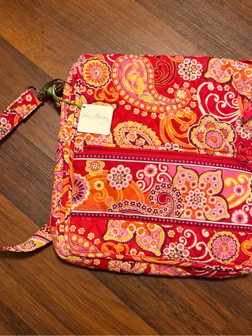 Vera Bradley Red Paisley Quilted Crossbody Satchel with Pink & Orange Accents